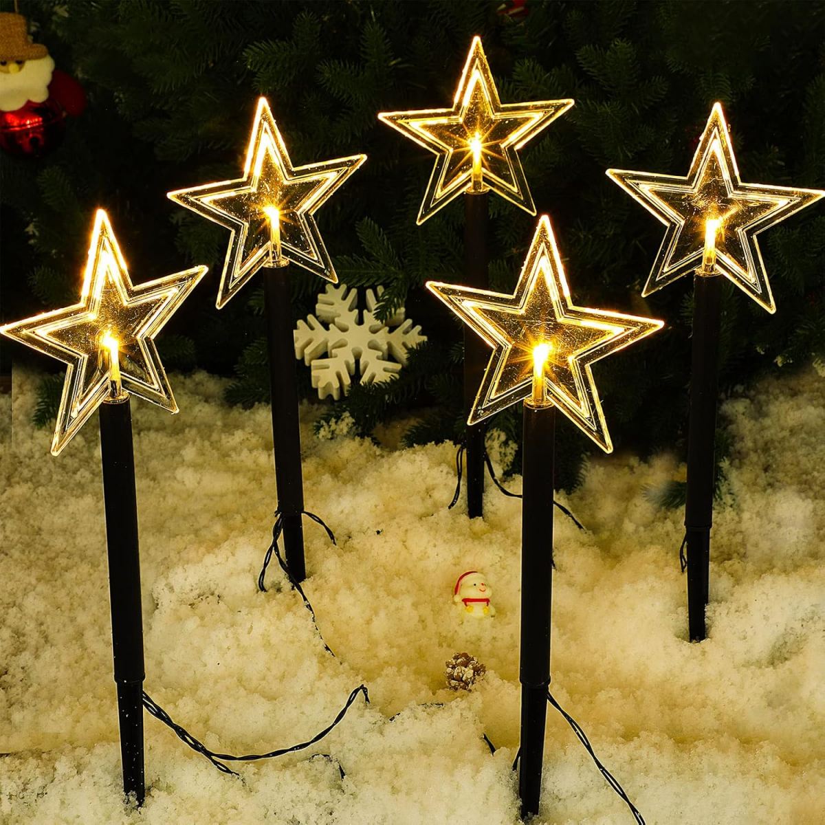 5Pcs Christmas Pathway Lights  - đánh giá và giá Outdoor Solar Power Xmas Lights
