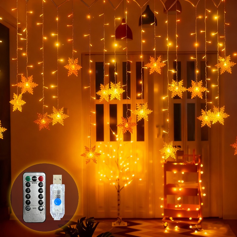 USB Powered Snowflake Curtain  - đánh giá và giá Outdoor Solar Power Xmas Lights